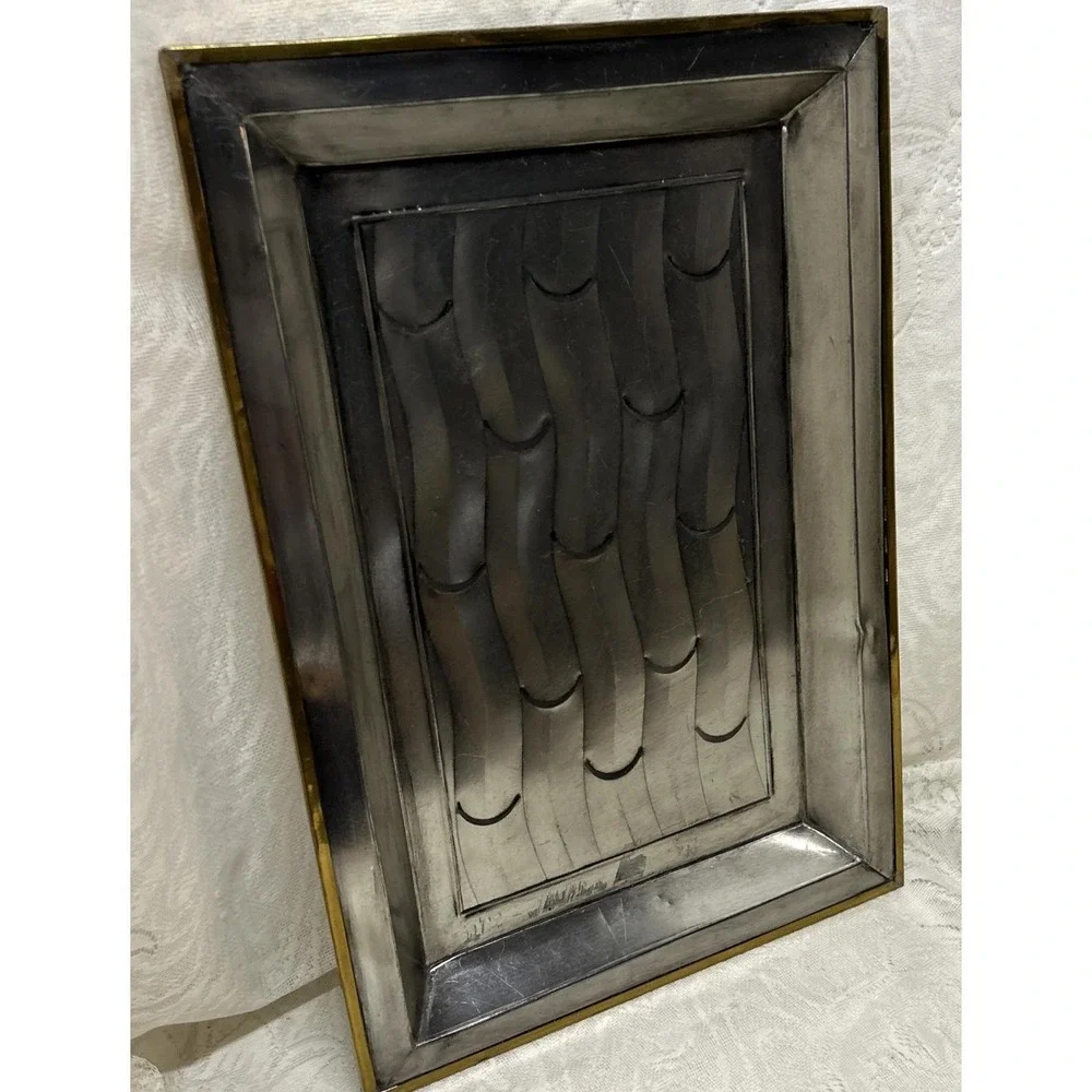 Metal Tray Two‎ Tone Silver Gold Faux Bamboo Pattern Made in Mexico